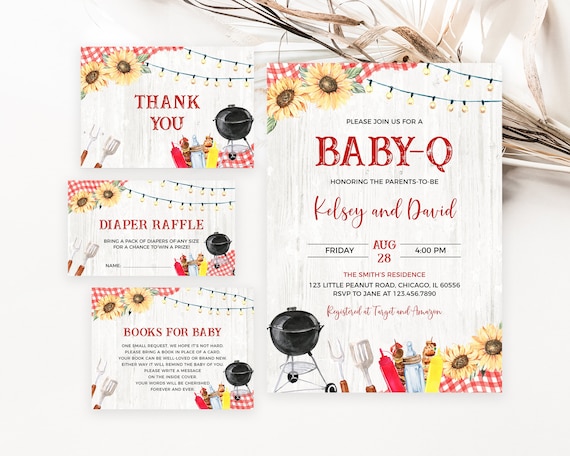 Editable BBQ Baby Shower Invitation Bundle, Backyard Baby Shower Invite, Baby-q Baby Shower, Coed BBQ Baby Shower, Gender Neutral, BBS394