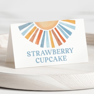 Bewerkbaar Sunshine babyshower voedseletiket, Here Comes the Son babyshower tentkaart, Boy Boho Sonshine Shower, BBS398