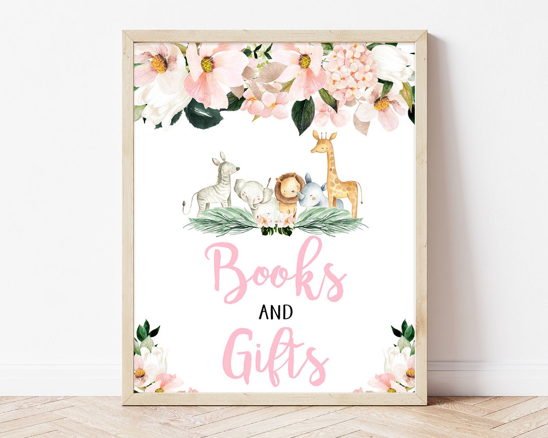 Books and Gifts Sign Girl Safari Baby Shower Pink Safari Etsy