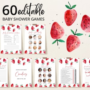 Editable Strawberry Baby Shower Game Bundle, Red Strawberry Baby Shower Games, Berry Sweet Baby Shower Game Pack, Berry Shower BBS320