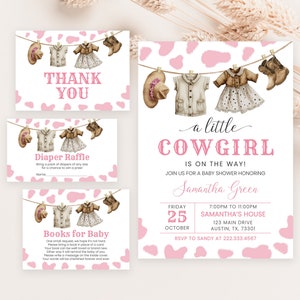 Editable A Little Cowgirl Baby Shower Invitation Bundle, Wild West Baby Shower Invite, Pink Cowgirl Baby Shower, Rodeo Baby Girl, BBS720