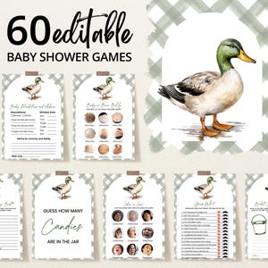 Editable Mallard Duck Baby Shower Game Bundle, Duck Baby Shower Game Pack, Gender Neutral Hunting Duck Baby Shower Games, BBS959