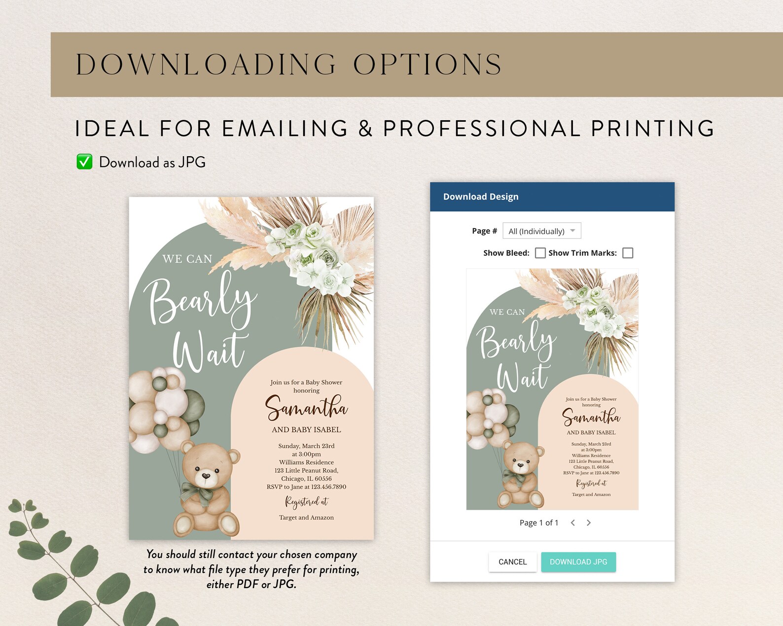 Editable We Can Bearly Wait Baby Shower Invitation Bundle, Green Bear ...