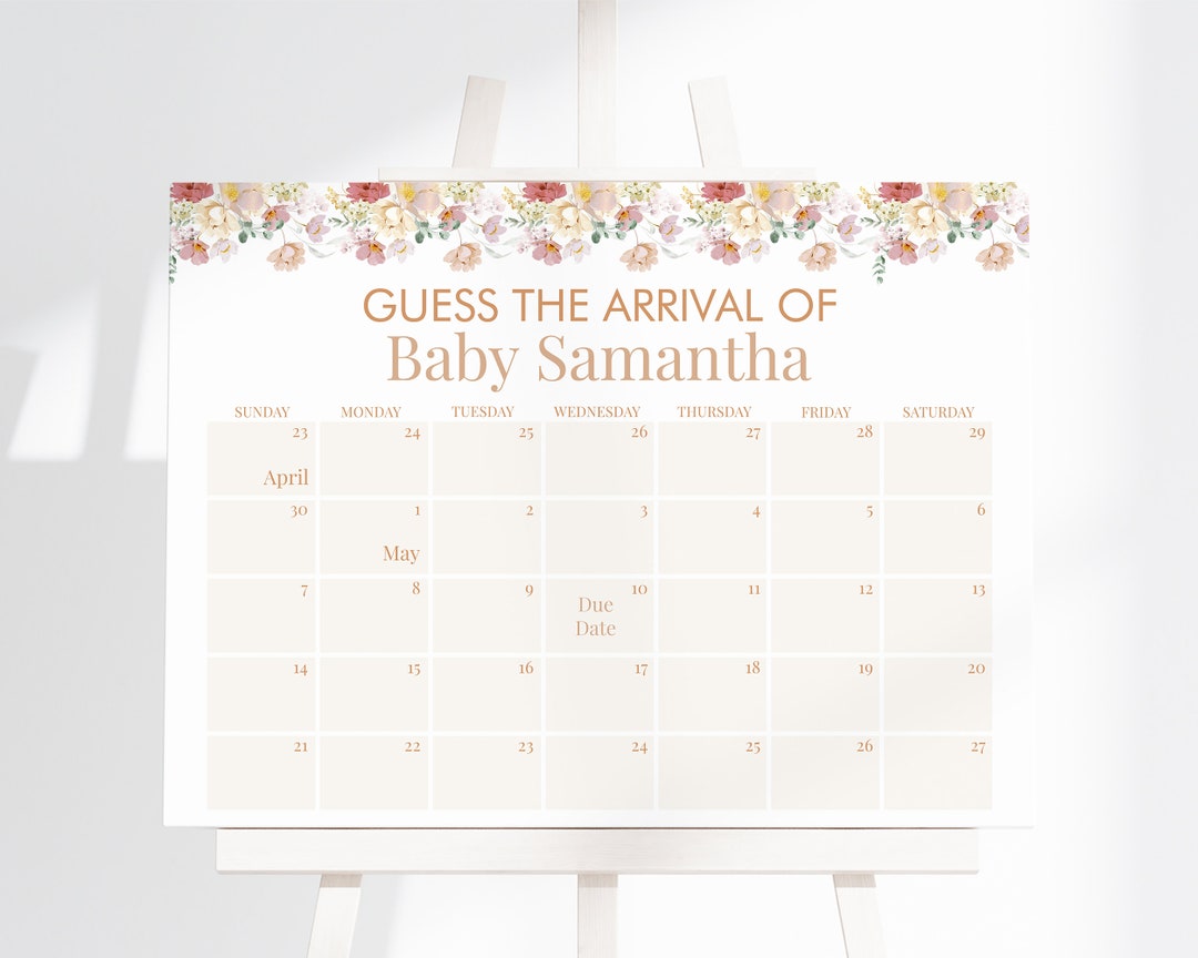 Editable Baby in Bloom Baby Shower Guess Baby's Arrival, Spring Flowers ...