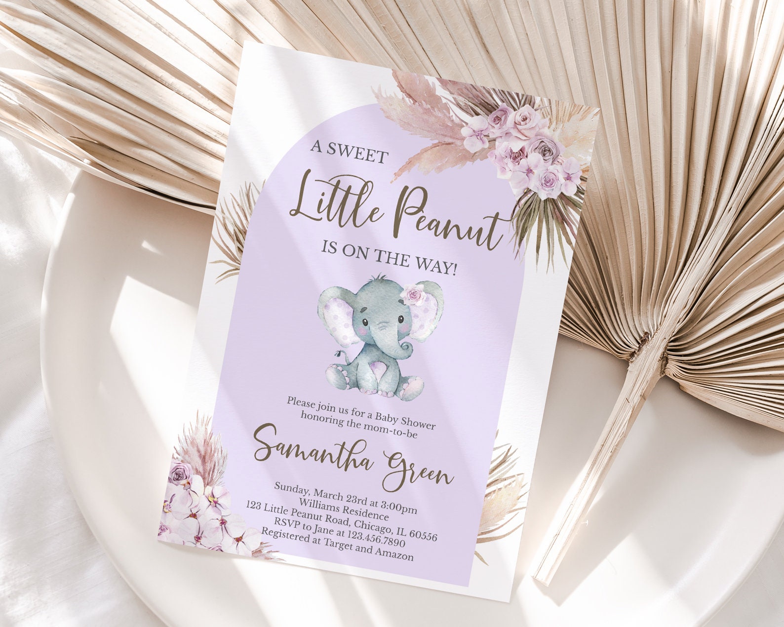 Editable Boho Elephant Baby Shower Invitation Bundle Girl Etsy