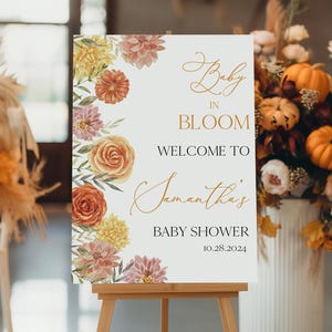 Bearbeitbares Herbst-Baby in Bloom-Babyparty-Willkommensschild, Herbst-Blumen-Babyparty-Poster, Herbst-Wildblumen-Babypartydekor, BBS900