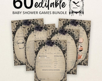 Editable Gothic Halloween Baby Shower Game Bundle, Spooky Vintage Baby Shower Game Pack, Haunted Halloween Baby Shower Games, BBS486