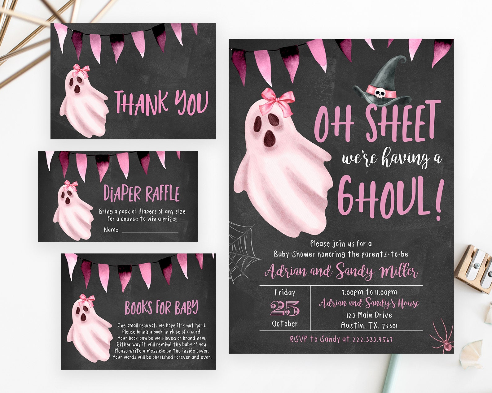 Editable Oh Sheet Its a Ghoul Baby Shower Invitation Bundle, Pink  Halloween Baby Shower Invite, Girl Ghost Halloween Baby Shower, BBS274 -  Etsy