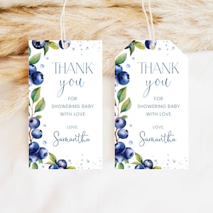 Editable Blueberry Baby Shower Favor Tag, Berry Sweet Blueberry Baby Shower Thank You Tag, Blueberries Baby Shower Party Favors, BBS684