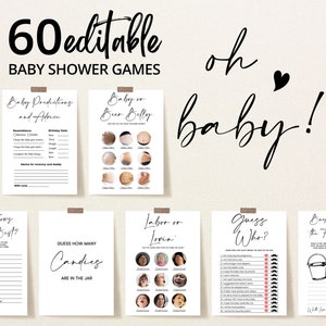 Editable Minimalist Oh Baby Baby Shower Game Bundle, Simple Oh Baby Baby Shower Game Pack, Gender Neutral Modern Baby Shower Games, BBS335
