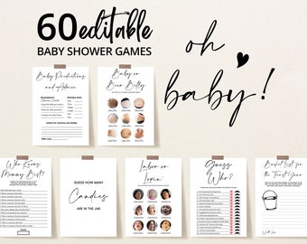 Bewerkbare minimalistische Oh Baby Baby Douche spelbundel, Eenvoudige Oh Baby Baby Douche Game Pack, Genderneutrale Moderne Baby Douche Spellen, BBS335