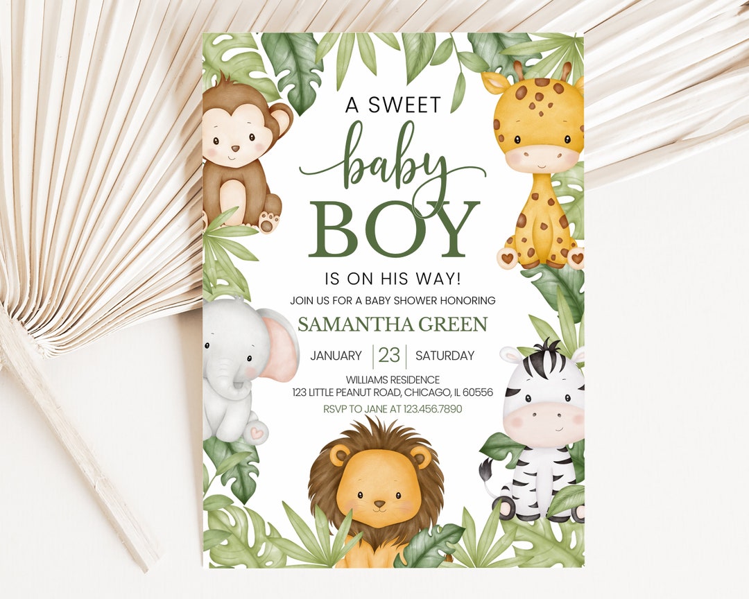 Editable It's a Boy Safari Baby Shower Invitation, Safari Jungle
