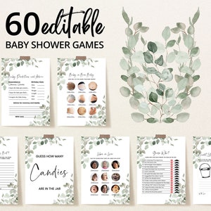 Editable Greenery Hello Baby Baby Shower Game Bundle, Gender Neutral Baby Shower Game Pack, Botanical Baby Shower Games, BBS618