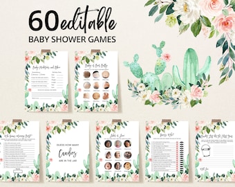 Editable Taco Bout a Baby Baby Shower Game Bundle, Floral Cactus Baby Shower Game Pack, Boho Floral Succulent Baby Shower Games, BBS204