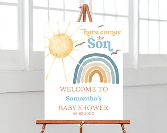 Bewerkbare Sunshine Baby Shower Welkomstbord, Here Comes the Son Baby Shower Poster, Boy Sonshine Shower, Boho Sunshine Shower Decor, BBS399