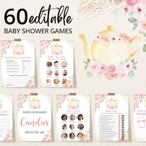 Editable Baby is Brewing Tea Party Shower Game Bundle, Tea Party Baby Shower Game Pack, Girl Garden Tea Party Baby Shower Games, BBS643