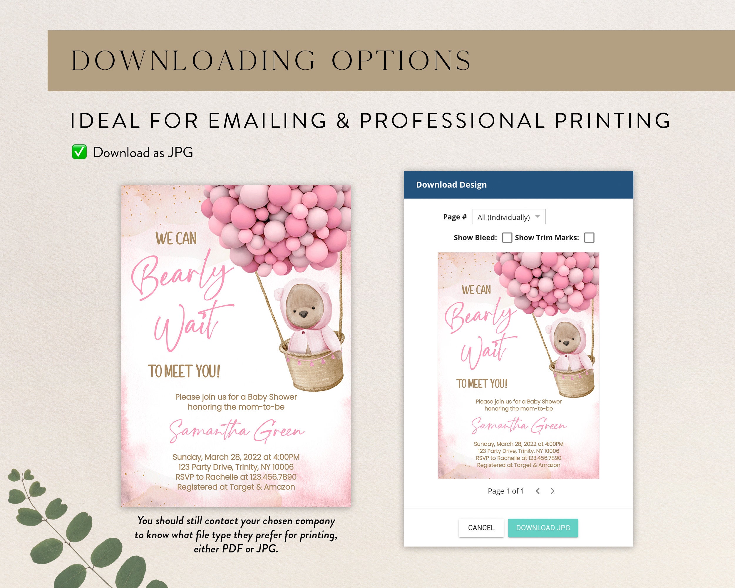 Editable Pink Bear Balloon Baby Shower Invitation, We Can Bearly Wait ...