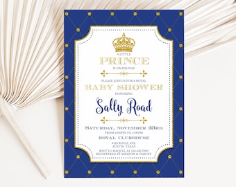 Bewerkbare prins baby shower uitnodiging bundel, koninklijke prins baby shower uitnodiging, kleine prins baby shower uitnodiging, blauw en goud BBS115