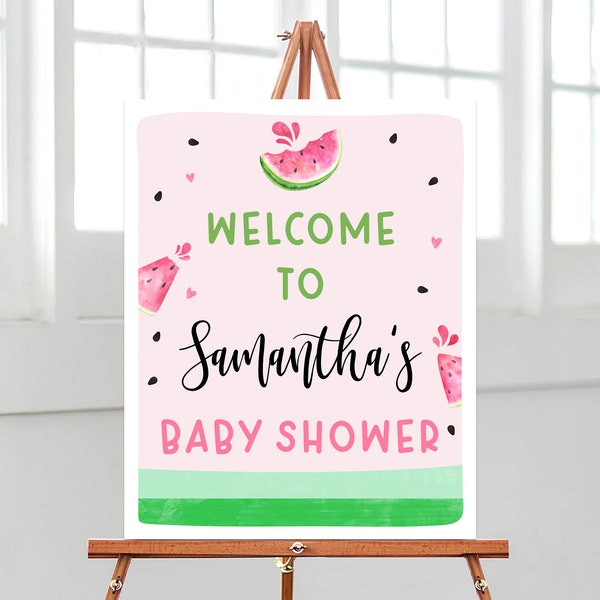 Editable Pink Watermelon Baby Shower Welcome Sign, Watermelon Baby Shower Poster, Sweet Little Baby Baby Shower, Watermelon, BBS252