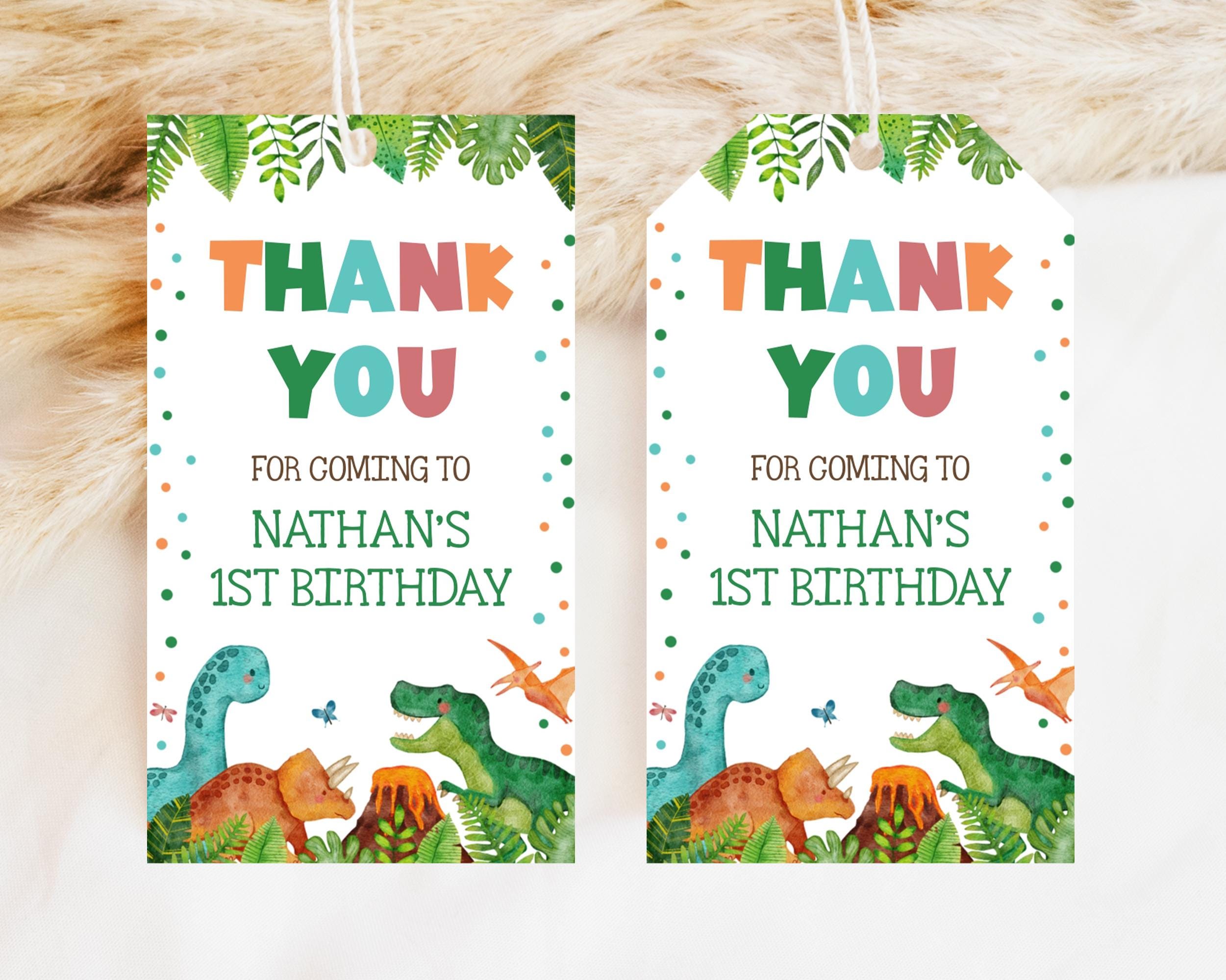Editable Dinosaur Birthday Favor Tag, Stomp, Chomp, Rawr Dinosaur Birthday Thank You Tag, Boy Dinosaur Birthday, Greenery Dinosaur, BRT273