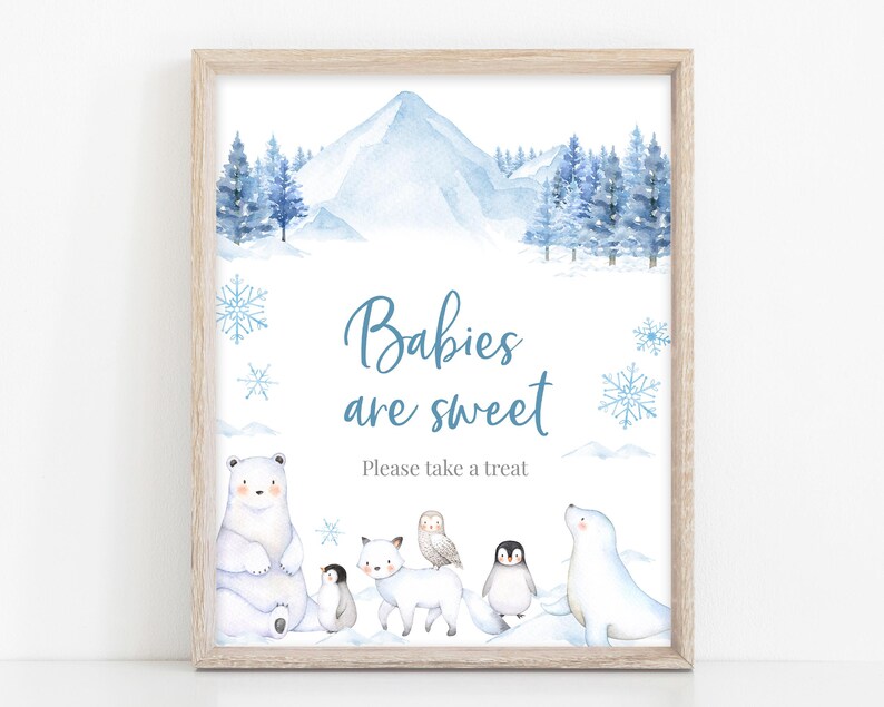 Editable Baby It's Cold Outside Baby Shower Table Sign, Arctic Animals