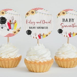 Editable BBQ Baby Shower Cupcake Topper, Backyard Baby Shower Cake Topper, Baby-q Baby Shower, Coed BBQ Baby Shower Decor, BBS394