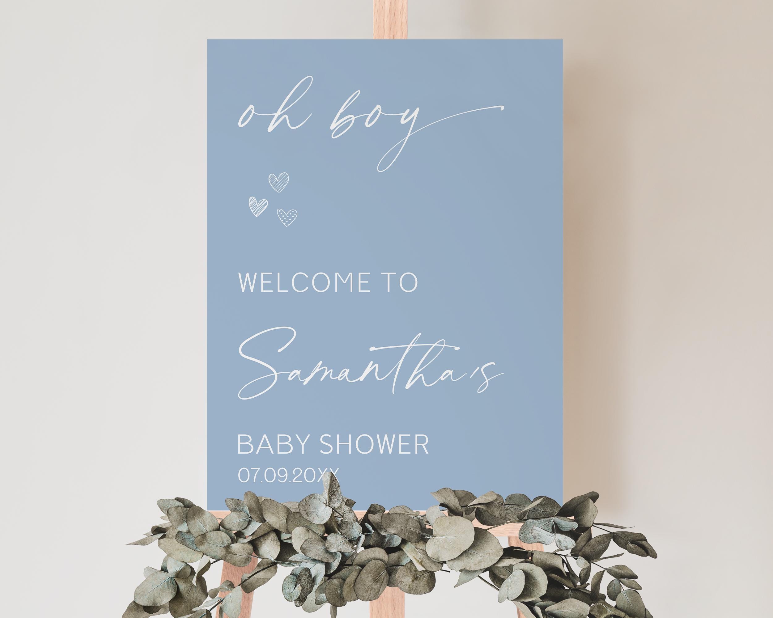 Editable Blue Minimalist Oh Boy Baby Shower Welcome Sign, Oh Boy Baby ...