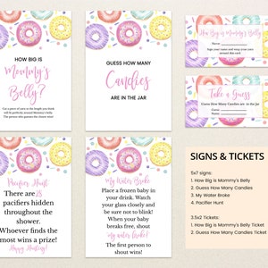 Editable Donuts and Diapers Baby Shower Game Bundle, Girl Donuts Baby ...