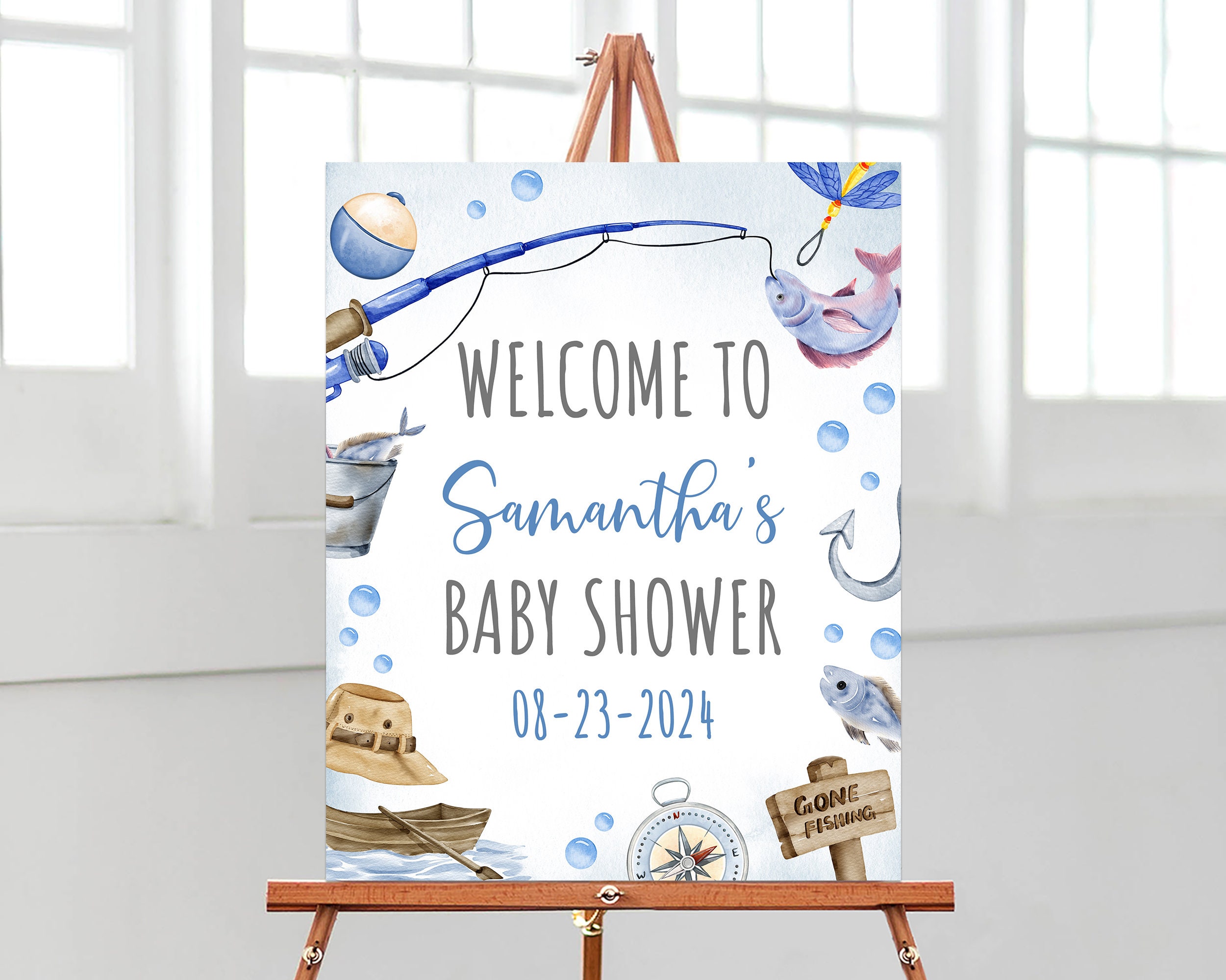 Editable We're Reel Excited It's a Boy Baby Shower Welcome Sign, Fishing  Baby Shower Poster, Blue Boy Fishing Baby Shower Decor, BBS686