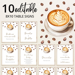 Editable A Baby is Brewing Baby Shower Table Sign, Coed Baby Shower, Coffee Beans Babies are Sweet Favors, Cup of Coffee Gifts, BBS982