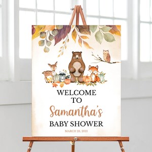 Modificabile Autunno Woodland Baby Shower Segno di benvenuto, Oh Boy Woodland Baby Shower Welcome Poster, Woodland Animals Baby Shower Decoration, BBS265
