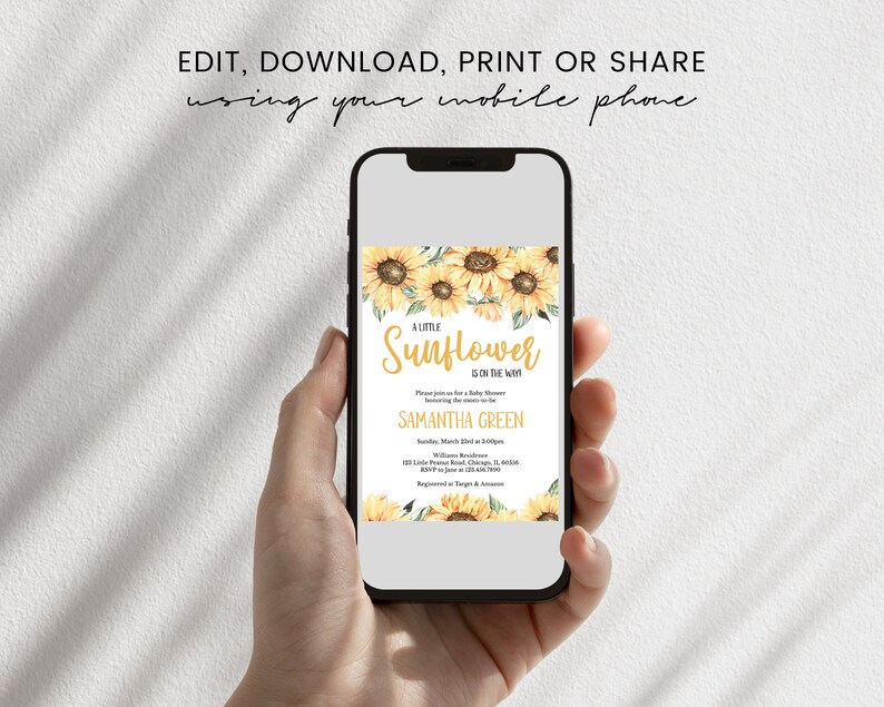 Editable Sunflower Baby Shower Invitation Girl Rustic Etsy