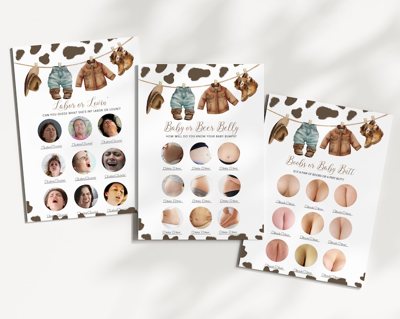 Editable A Little Cowboy Baby Shower Game Bundle, Wild West Baby Shower Game Pack, Brown Cowboy Baby Shower Games, Rodeo Baby BBS719 image 2