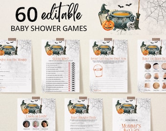 Editable A Baby is Brewing Halloween Baby Shower Game Bundle, Witch Halloween Baby Shower Game Pack, Gender Neutral Baby Shower Games,BBS278