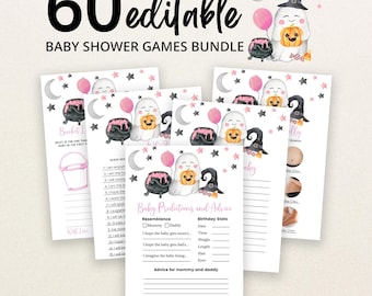 Editable Pink A Little Boo Baby Shower Game Bundle, Girl Halloween Baby Shower Games, Pink Ghost Halloween Baby Shower Game Pack, BBS338