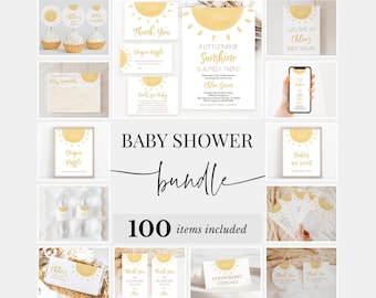 Editable Sunshine Baby Shower Bundle, Boho Sunshine Invitation Pack, Girl Sun Baby Shower Games, A Little Ray of Sunshine Package, BBS316