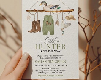 Editable A Little Hunter On the Way Baby Shower Invitation, Mallard Duck Baby Shower Invite, Boy Duck Baby Shower Invite, BBS965