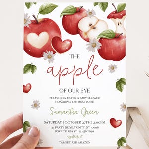 Editable The Apple of Our Eye Baby Shower Invitation, Apple Harvest Baby Shower Invite, Fall Apple Baby Shower Invite, BBS899