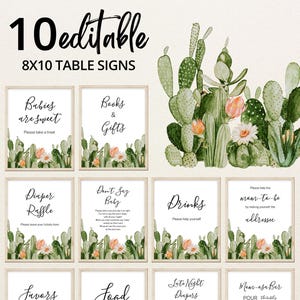 Cartello da tavolo modificabile per baby shower a forma di cactus, i bambini succulenti sono dolci favori, lotteria per pannolini per baby shower della fiesta boho messicana, regali, BBS297