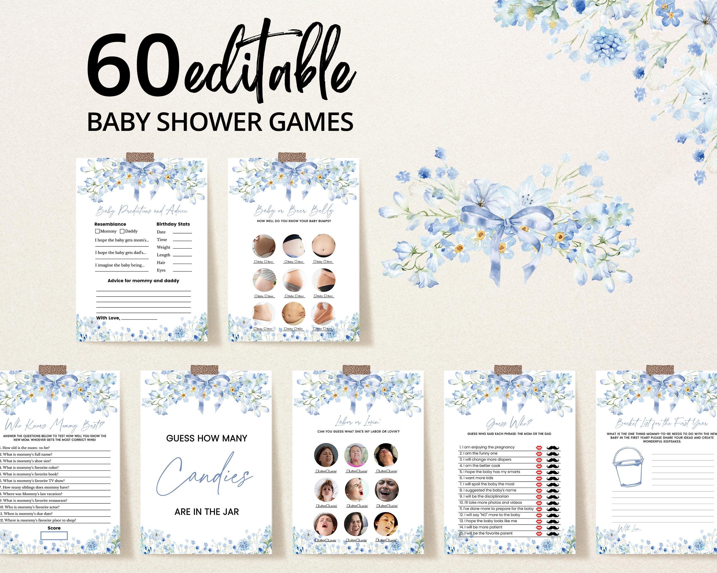 Editable Boy Baby in Bloom Baby Shower Game Bundle, Blue Bow Spring Flowers Baby Shower Game Pack, Boy Wildflower Shower Games, BBS1036