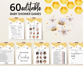 Editable Honey Bee Baby Shower Game Bundle, Sweet as can Bee Baby Shower Games, Bee Baby Shower Game Pack, Bee Baby Shower Activities BBS302
