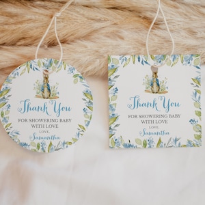 Etichetta modificabile per bomboniere per baby shower Peter Coniglio, etichetta di ringraziamento per baby shower Peter Coniglio blu, bomboniere per feste per l'acquazzone Peter Rabbit per ragazzo, BBS298
