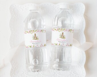 Editable Peter Rabbit Baby Shower Water Bottle Label, Pink Peter Rabbit Baby Shower Bottle Label, Girl Peter Rabbit Baby Shower, BBS300