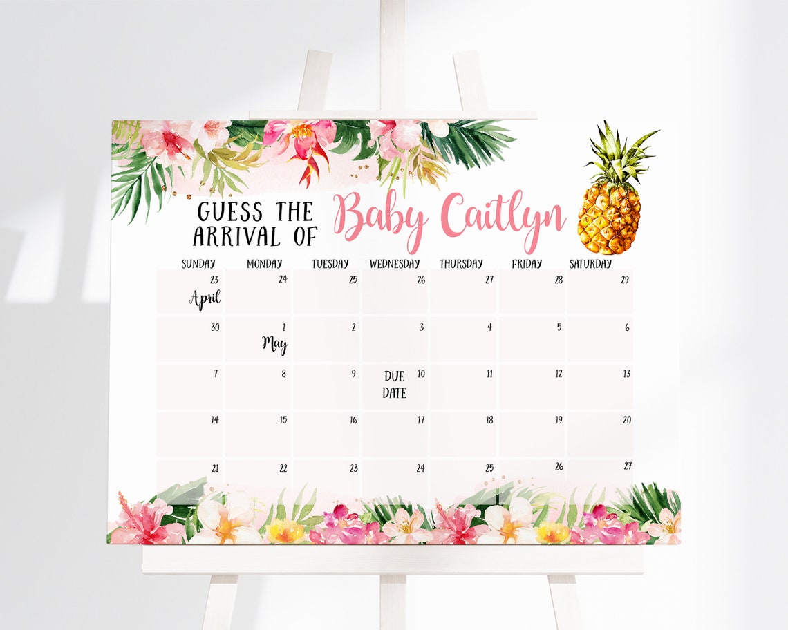 Editable Girl Pineapple Baby Shower Guess Baby's Arrival, Tropical ...