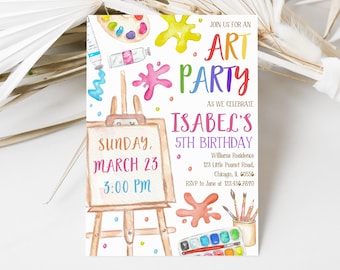 Editable Art Birthday Party Invitation, Art in Party Birthday Party Invite, Art Painting Artist Birthday Mobile Invitation, BRT106
