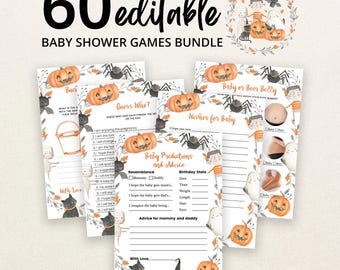 Editable Halloween Baby Shower Game Bundle, Gender Neutral Halloween Baby Shower Game Pack, Spooky Baby Shower, Halloween Games, BBS275