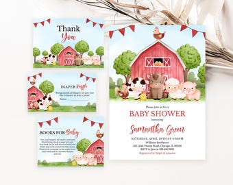 Editable Farm Baby Shower Invitation Bundle, Greenery Farm Baby Shower Invite Pack, Gender Neutral Farm Barnyard Baby Shower Invite, BBS1026