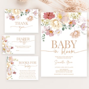 Editable Baby in Bloom Baby Shower Invitation Bundle, Spring Flowers Baby Shower Invite Pack, Wildflower Baby Shower Invitation, BBS369