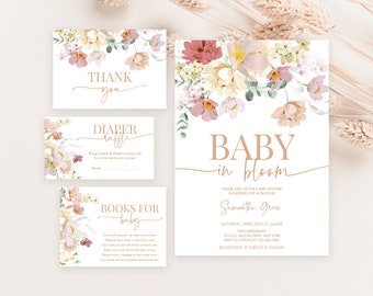 Bearbeitbares Baby in Bloom Babypartyeinladungspaket, Frühlingsblumen-Babypartyeinladungspaket, Wildblumen-Babypartyeinladung, BBS369