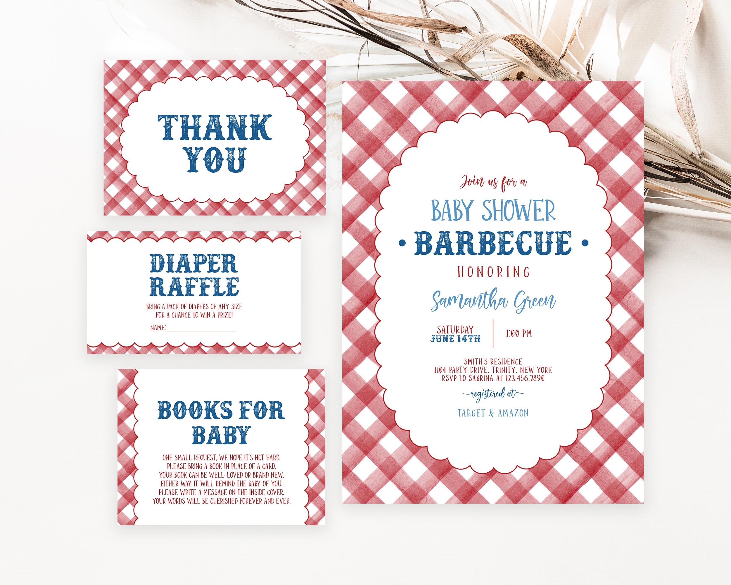 Editable BBQ Baby Shower Invitation Bundle, Backyard Baby Shower Invite, Baby-q Baby Shower, Coed BBQ Baby Shower, Boy BBQ Invite, BBS1071